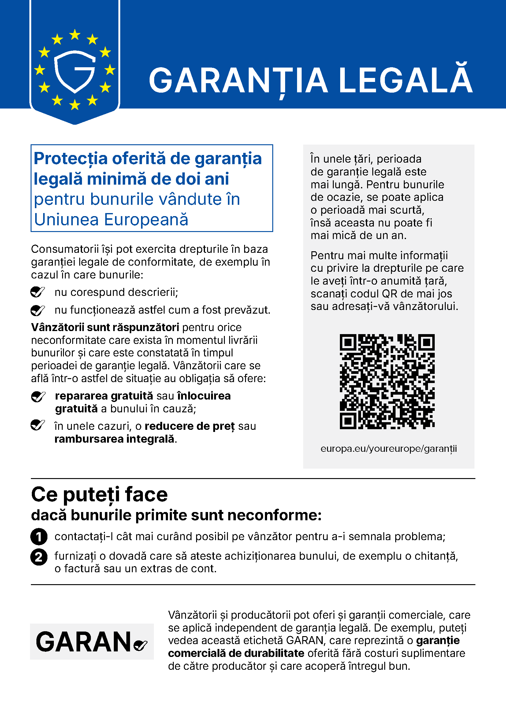 Notificare UE - Garanția legală de conformitate
